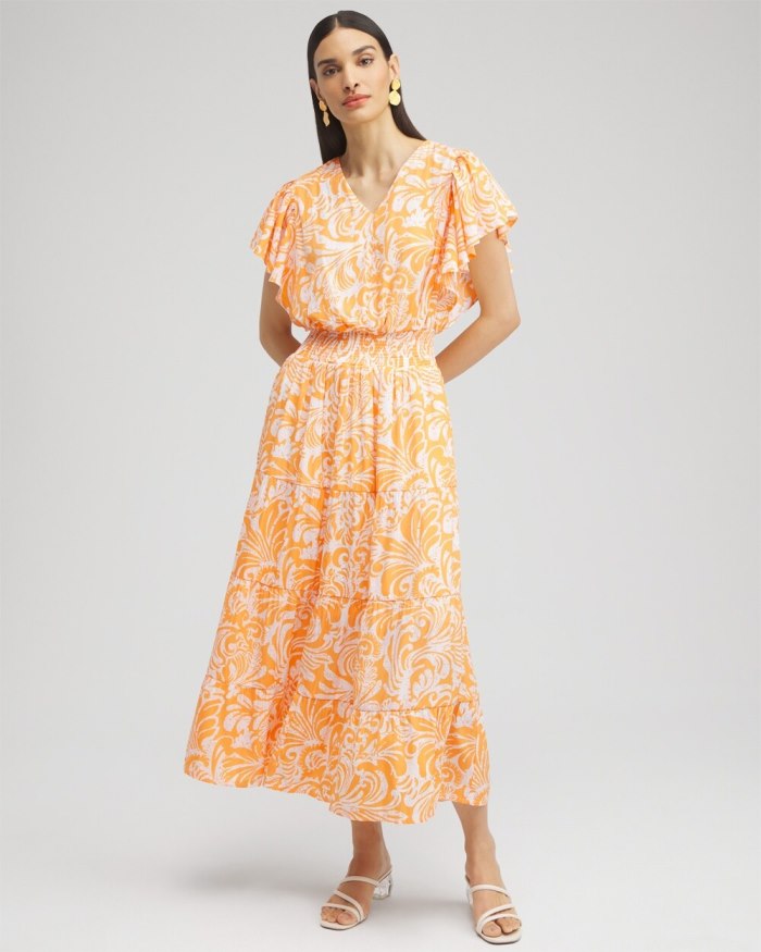 Women's Flutter Sleeve Tiered Maxi Dress - Nectarine