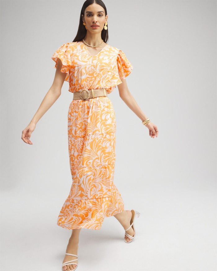 Women's Flutter Sleeve Tiered Maxi Dress - Nectarine