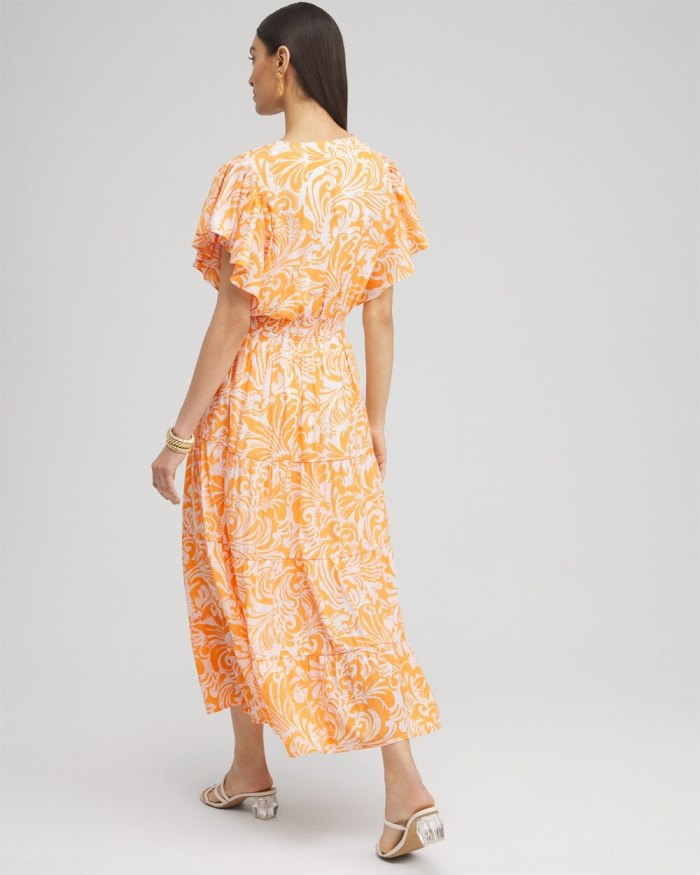 Women's Flutter Sleeve Tiered Maxi Dress - Nectarine