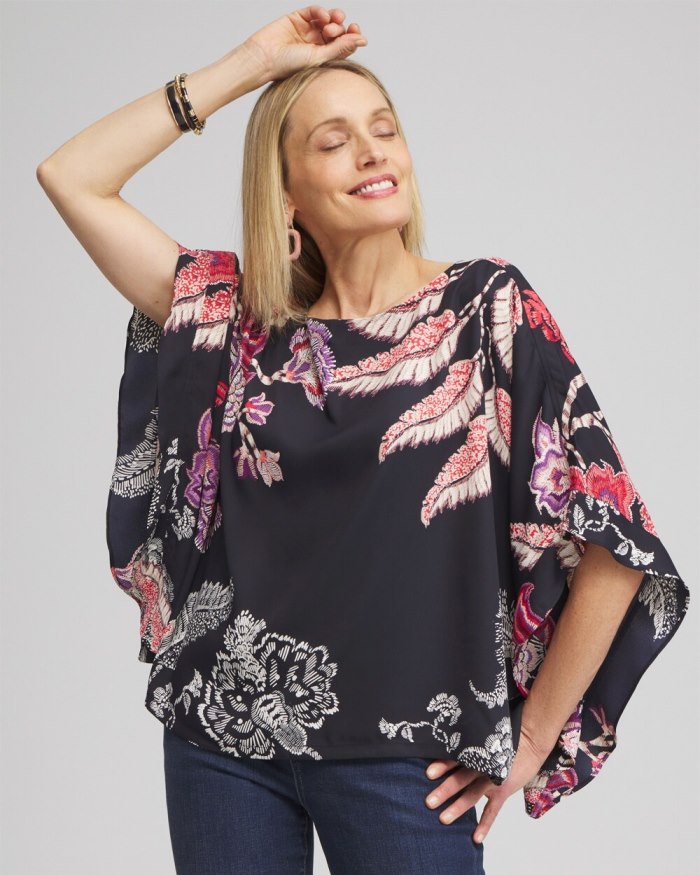 Women's Ruffle Detail Floral Poncho - Classic Navy