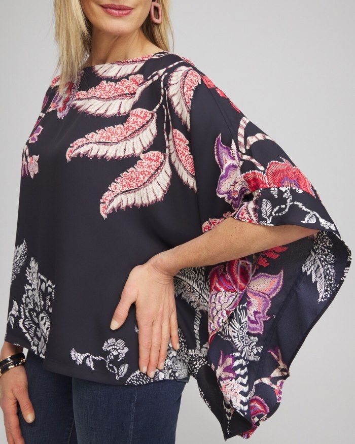 Women's Ruffle Detail Floral Poncho - Classic Navy