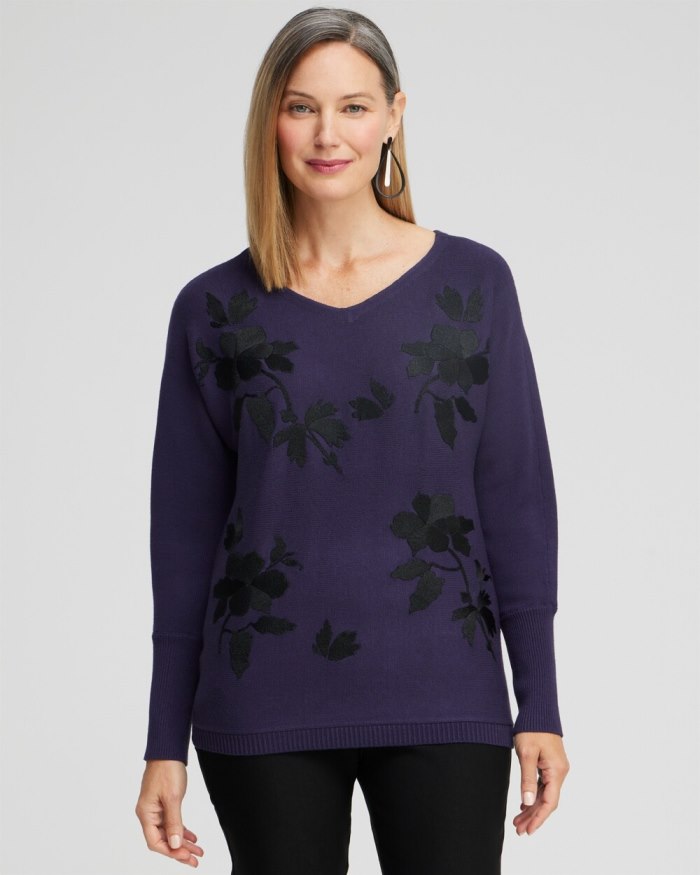 Women's Floral Embroidered Pullover Sweater - Dewberry