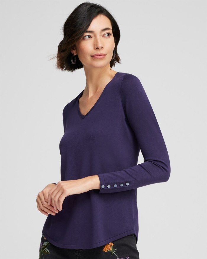 Women's Spun Rayon V-neck Pullover Sweater - Dewberry - Click Image to Close