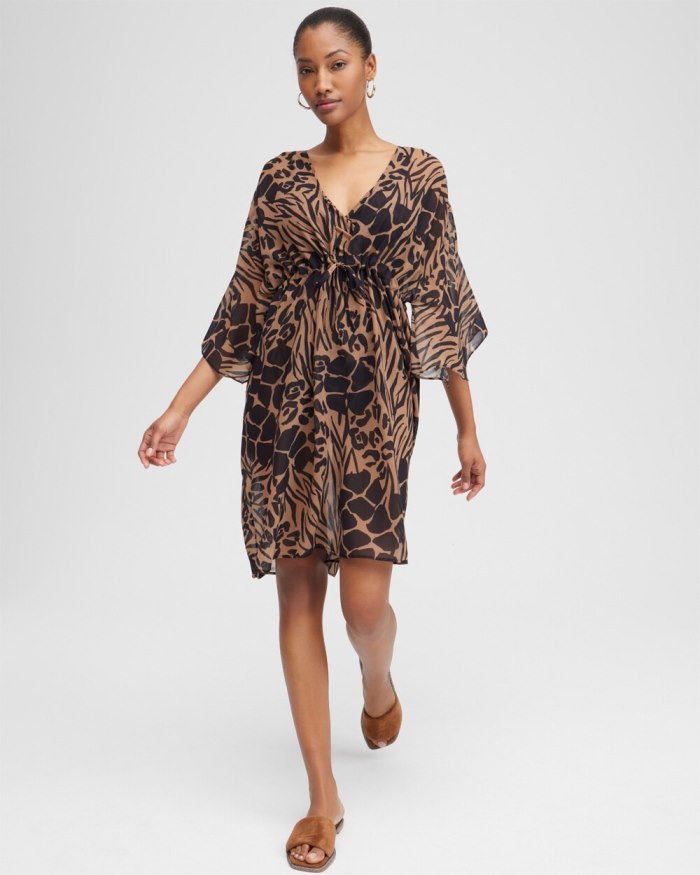 Women's Animal Print Coverup - Black/Brown - Click Image to Close