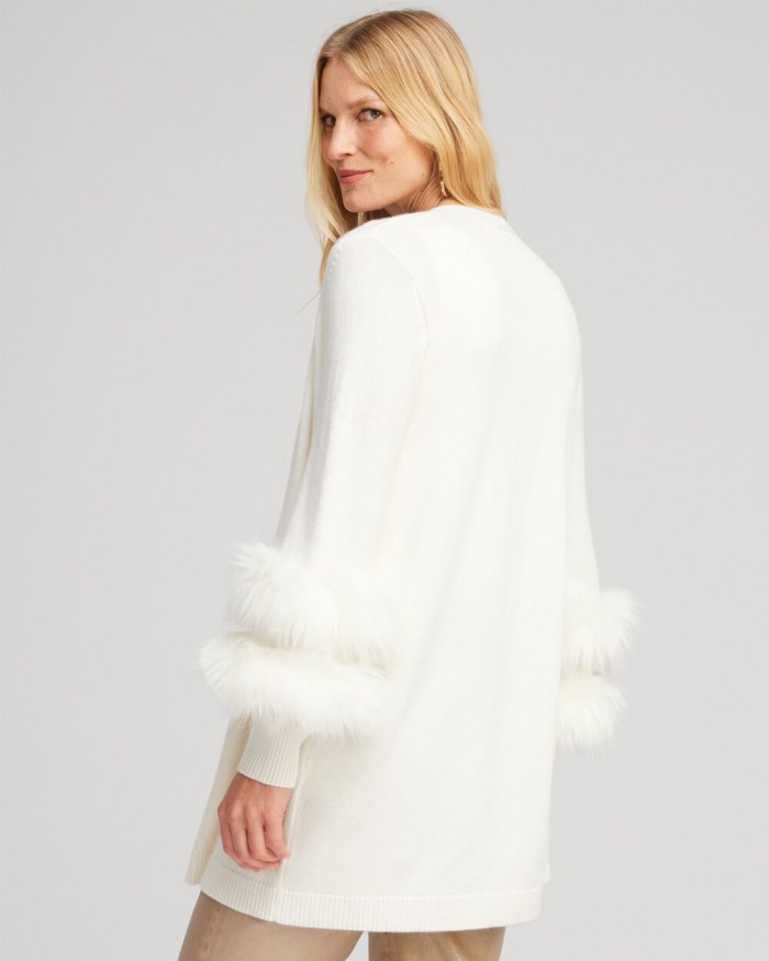 Women's Faux Fur Trim Cardigan - Ecru