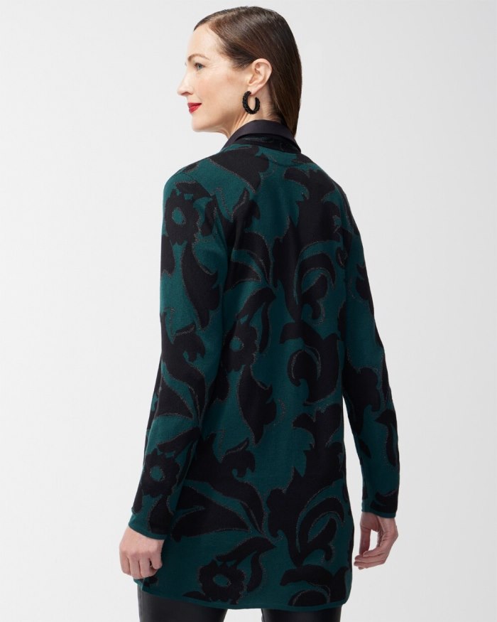 Women's Scroll Print Lurex Cardigan Sweater - Enchanted Forest