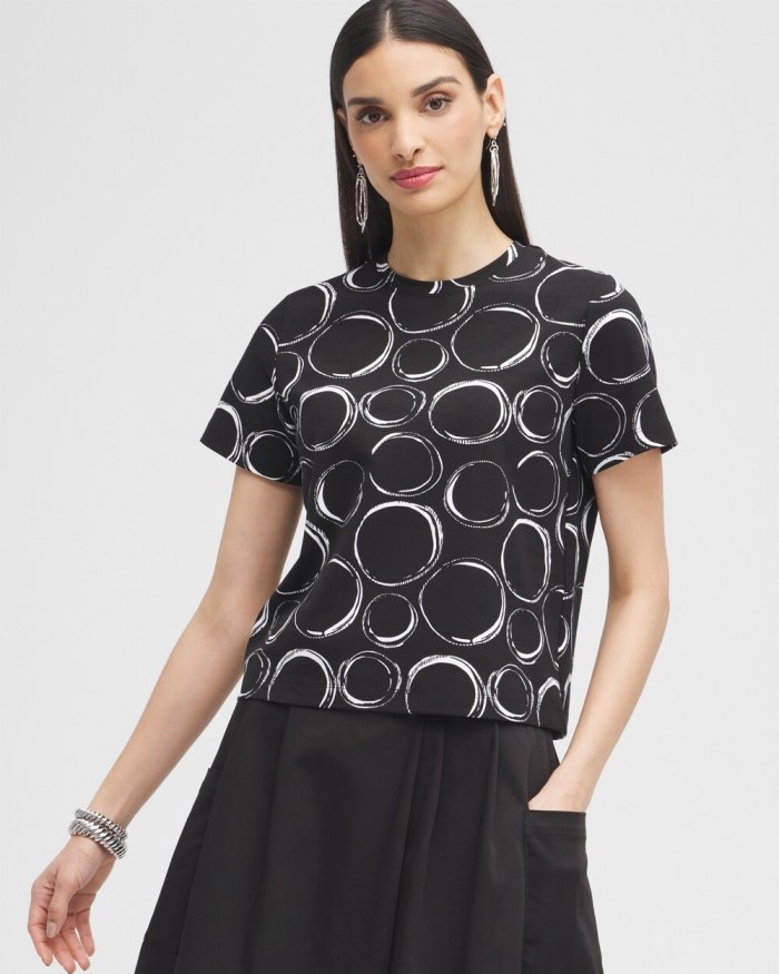 Women's Black Label Bubbles Cotton Stretch Tee - Alabaster/Black - Click Image to Close