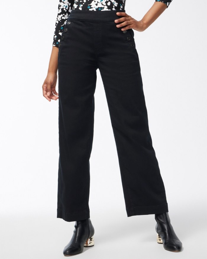 Women's Pull-On Wide Leg Ankle Jeans - Black