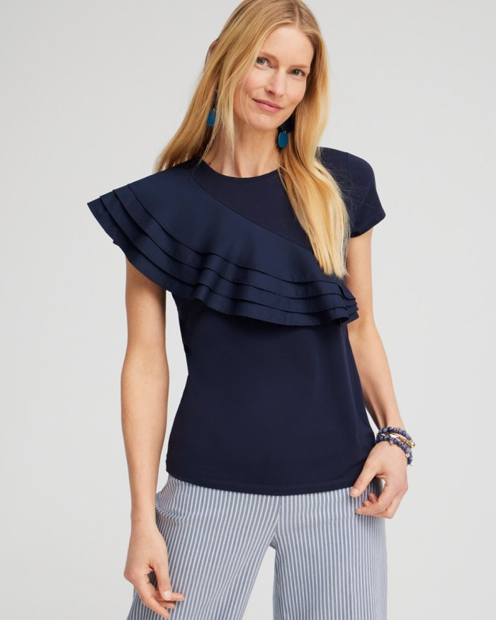 Women's Ruffle Cap Sleeve Tee - Classic Navy