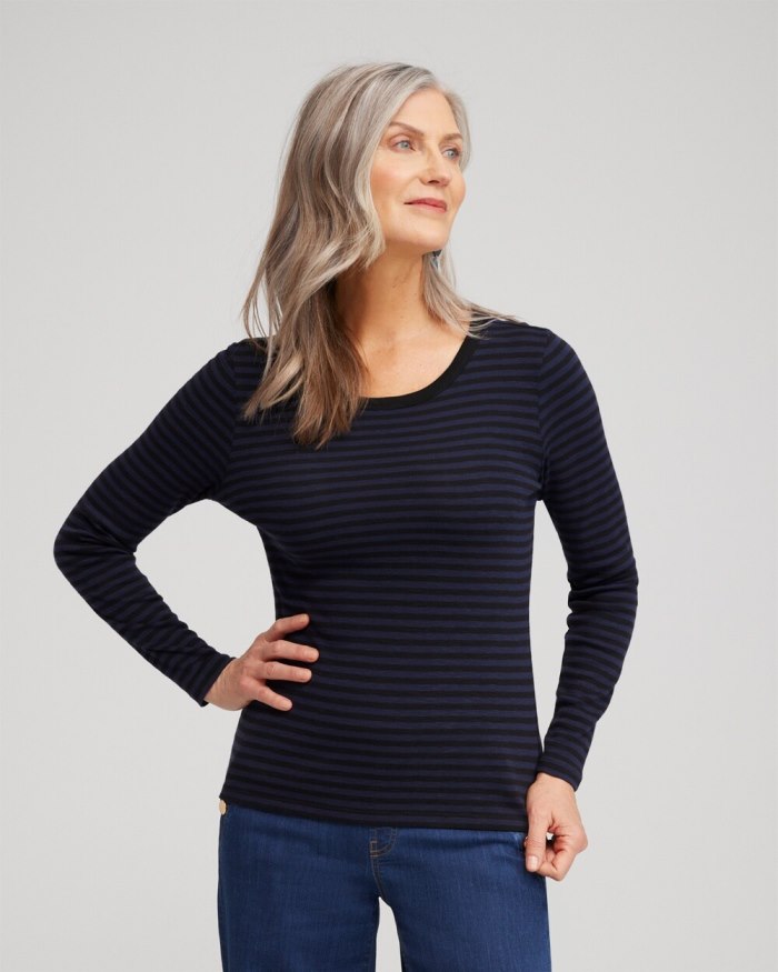 Women's Stripe Ribbed Layering Tee - Classic Navy