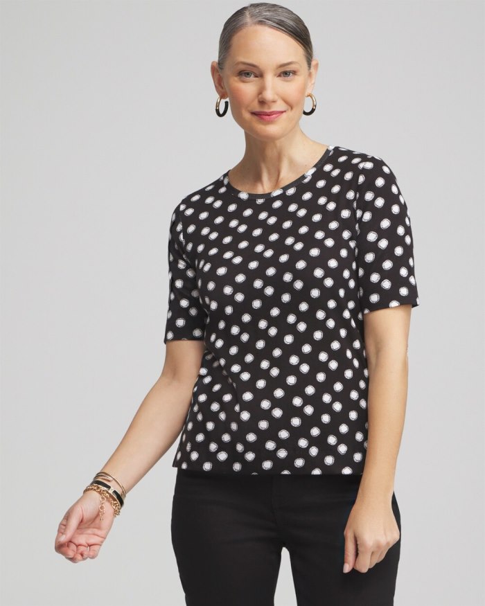 Women's Polka Dot Everyday Elbow Sleeve Tee - Black - Click Image to Close