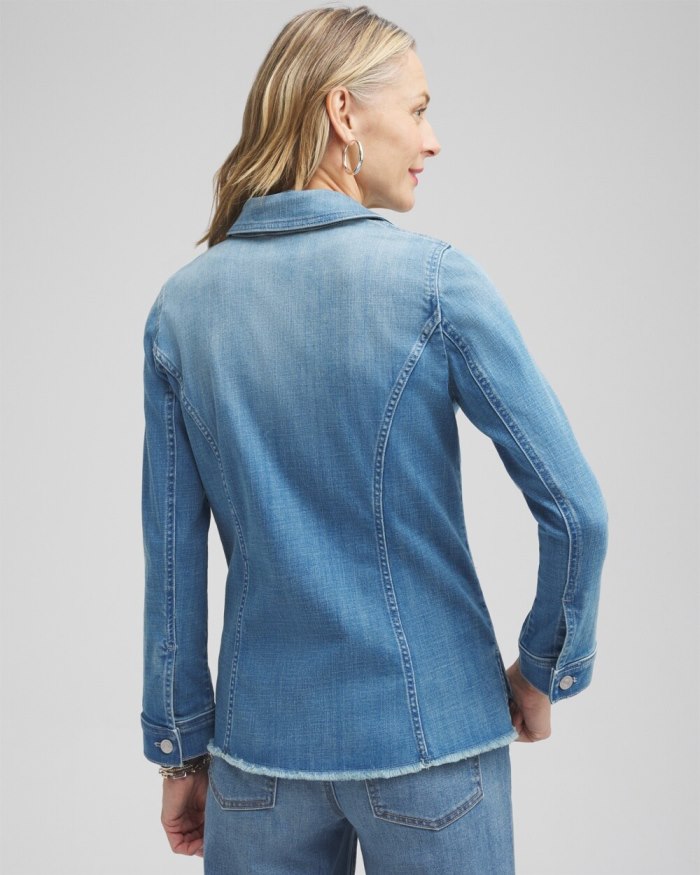 Women's Indigo Frayed Hem Denim Jacket - Delphine Indigo