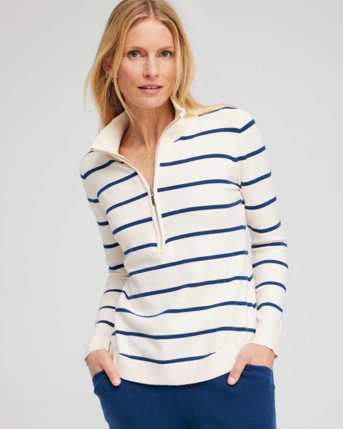 Women's Zenergy Luxe Cashmere Blend Stripe Sweater - Azores Blue