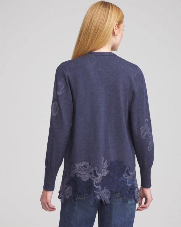 Women's Cashmere Blend Lace Hem Cardigan - Dark Denim Heather