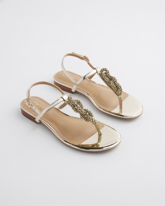 Women's T-Strap Sandals - Gold