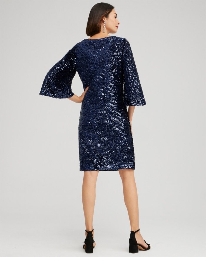 Women's Velvet Sequin Bell Sleeve Dress - Midnight