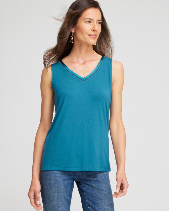 Women's Touch of Cool Caviar Trim Tank - Moonlit Teal