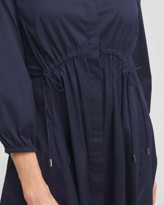 Women's Poplin Adjustable Waist Shirt Dress - Classic Navy