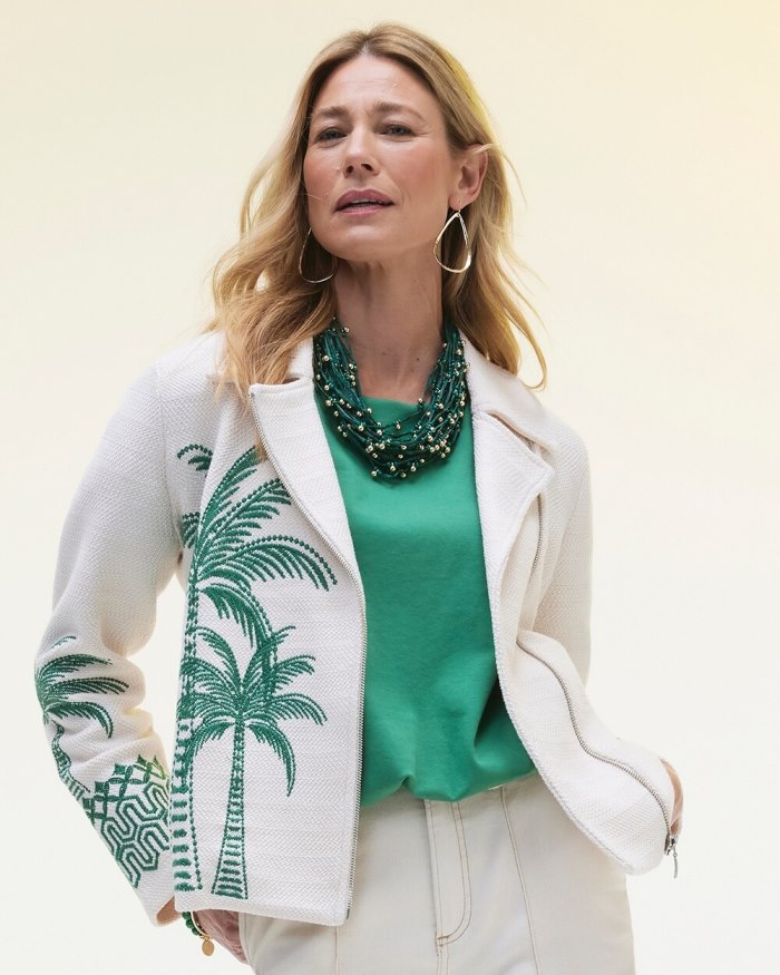 Women's Embroidered Palms Moto Jacket - Twisted Ivy