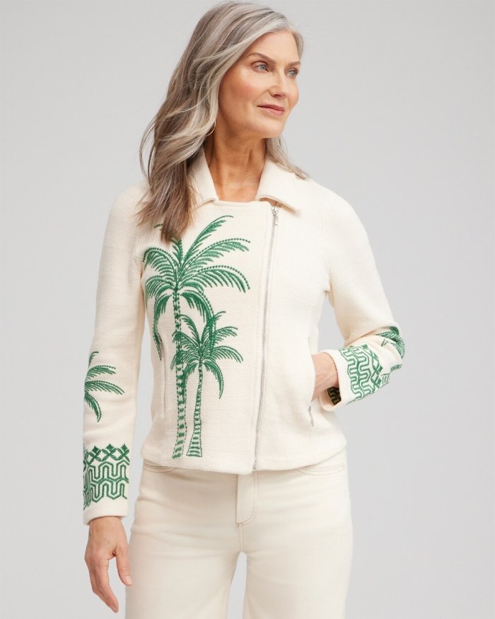 Women's Embroidered Palms Moto Jacket - Twisted Ivy