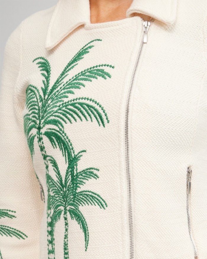 Women's Embroidered Palms Moto Jacket - Twisted Ivy