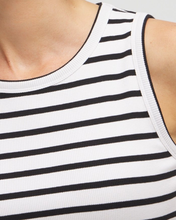 Women's Stripe Ribbed High Neck Tank - Black