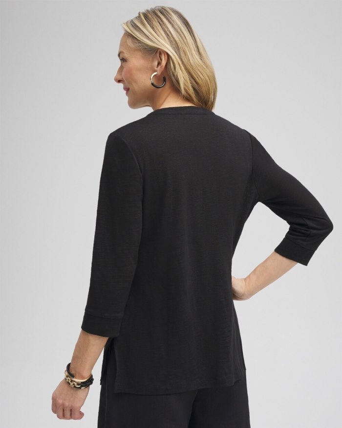 Women's Linen Embellished Tunic - Black