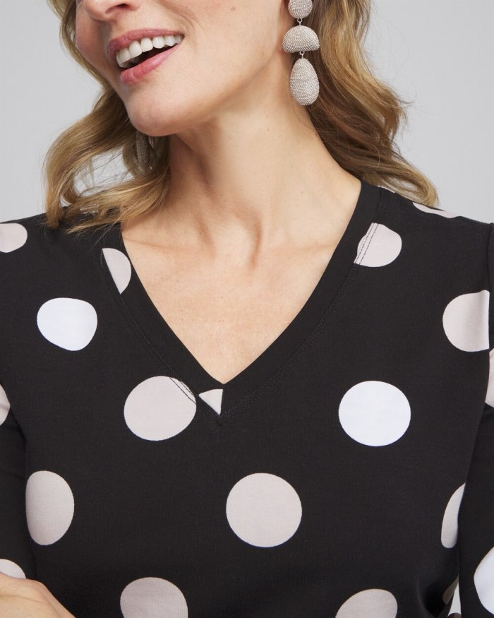 Women's Polka Dot 3/4 Sleeve Perfect Tee - Black