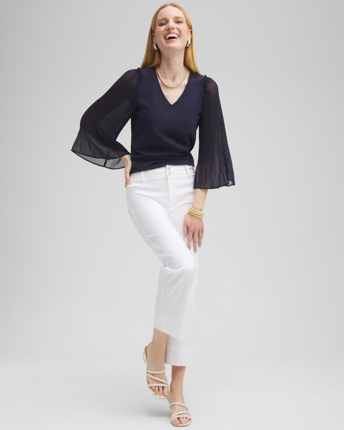 Women's Pleated Billow Sleeve Top - Classic Navy