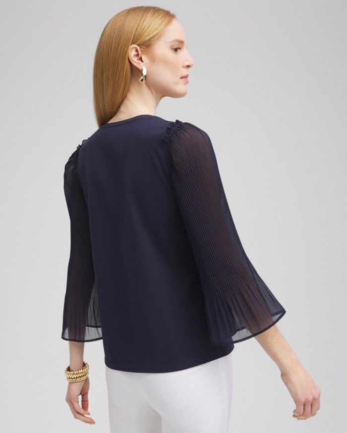 Women's Pleated Billow Sleeve Top - Classic Navy