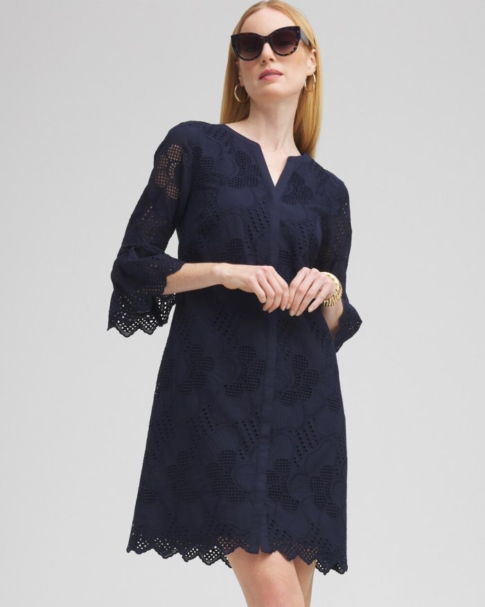 Women's Lace Shift Dress - Classic Navy