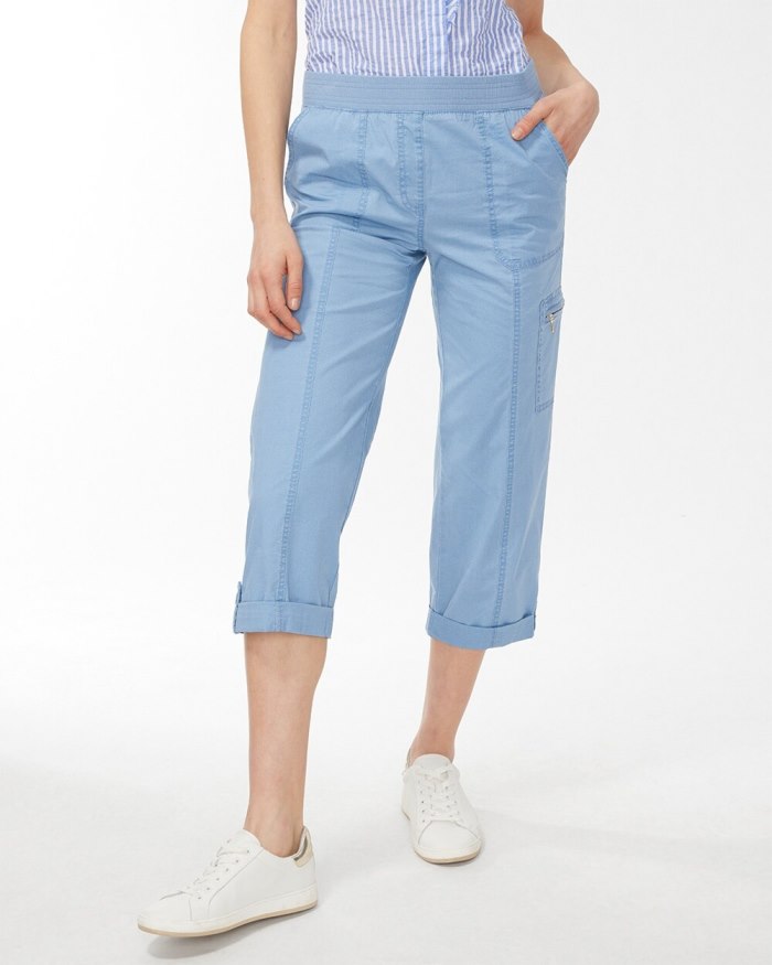 Women's Poplin Cropped Pants - Vapor Blue - Click Image to Close