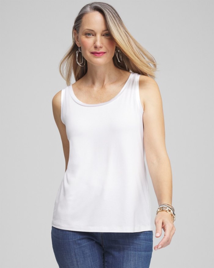 Women's Touch of Cool Satin Trim Tank - Alabaster - Click Image to Close