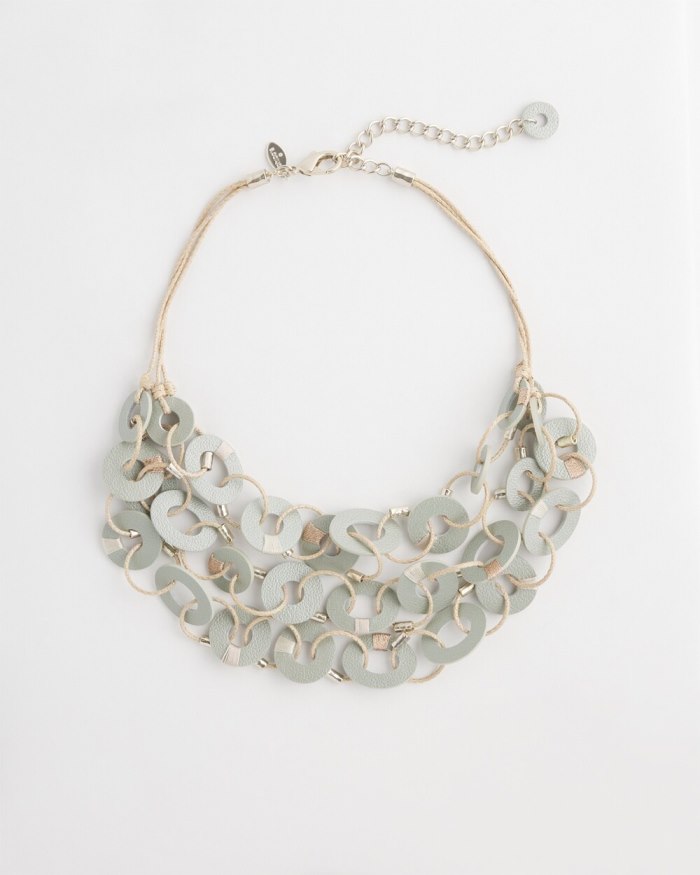 Women's Leather Bib Necklace - Smokey Taupe - Click Image to Close