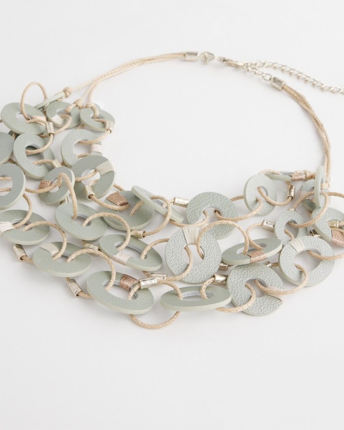 Women's Leather Bib Necklace - Smokey Taupe