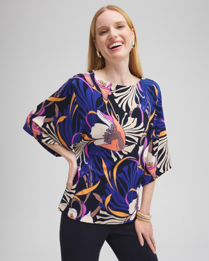 Women's Travelers Floral Kimono Sleeve Top - Travelers India Ink - Click Image to Close