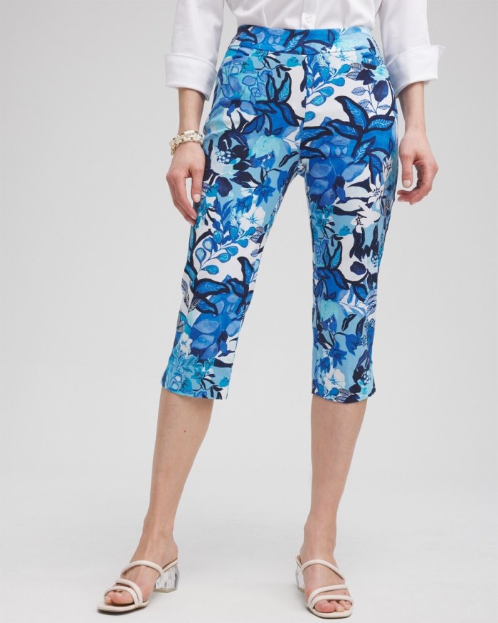 Women's Brigitte Cool Floral Capri Pants - Alabaster/Classic Navy - Click Image to Close