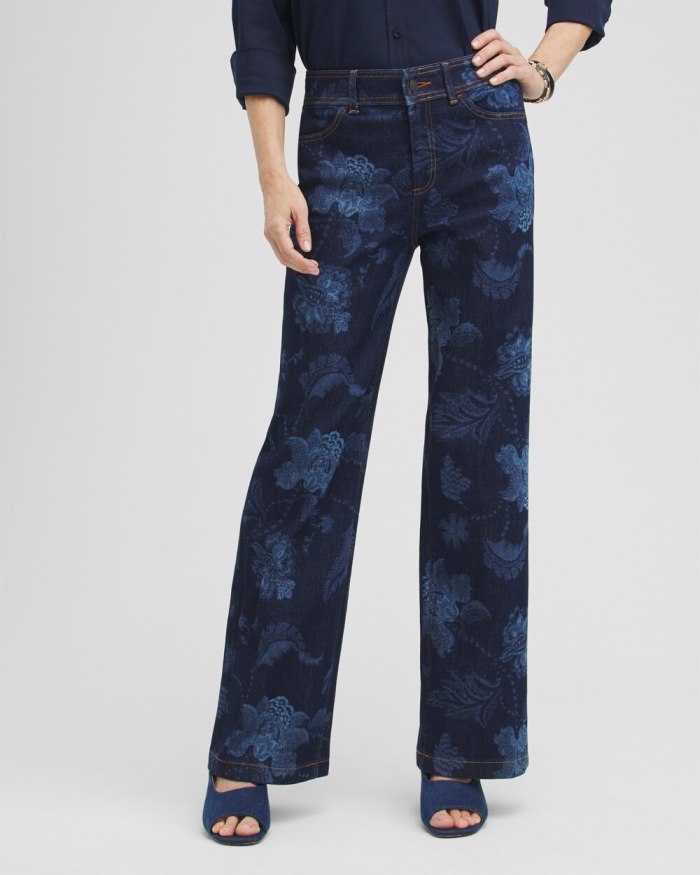 Women's Floral Laser Print Trouser Jeans - Atasi Indigo