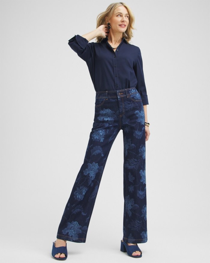 Women's Floral Laser Print Trouser Jeans - Atasi Indigo