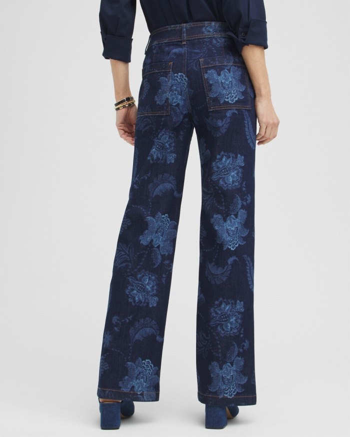 Women's Floral Laser Print Trouser Jeans - Atasi Indigo