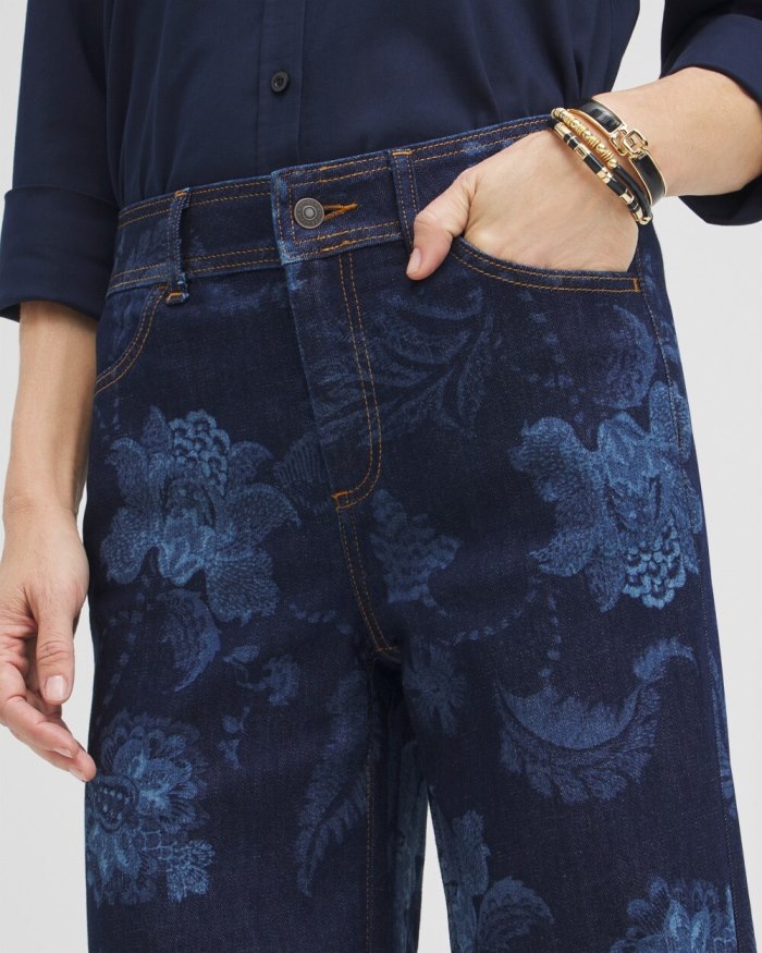 Women's Floral Laser Print Trouser Jeans - Atasi Indigo