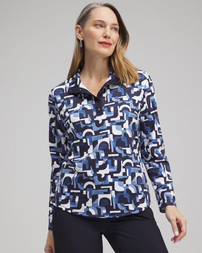 Women's Zenergy UPF Geo Long Sleeve Top - Classic Navy - Click Image to Close