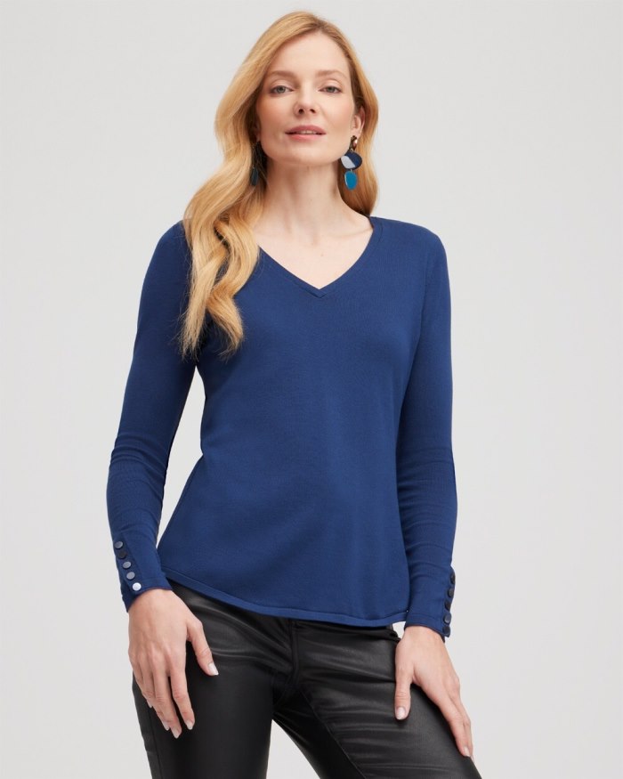 Women's Spun Rayon V-neck Pullover Sweater - Azores Blue