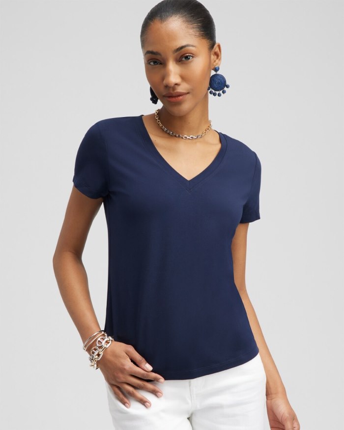 Women's V-neck Perfect Tee - Classic Navy - Click Image to Close