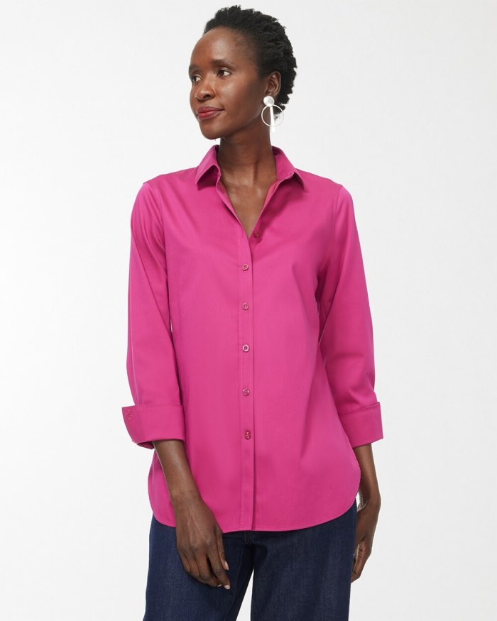 Women's No Iron 3/4 Sleeve Stretch Shirt - Botanic Berry - Click Image to Close