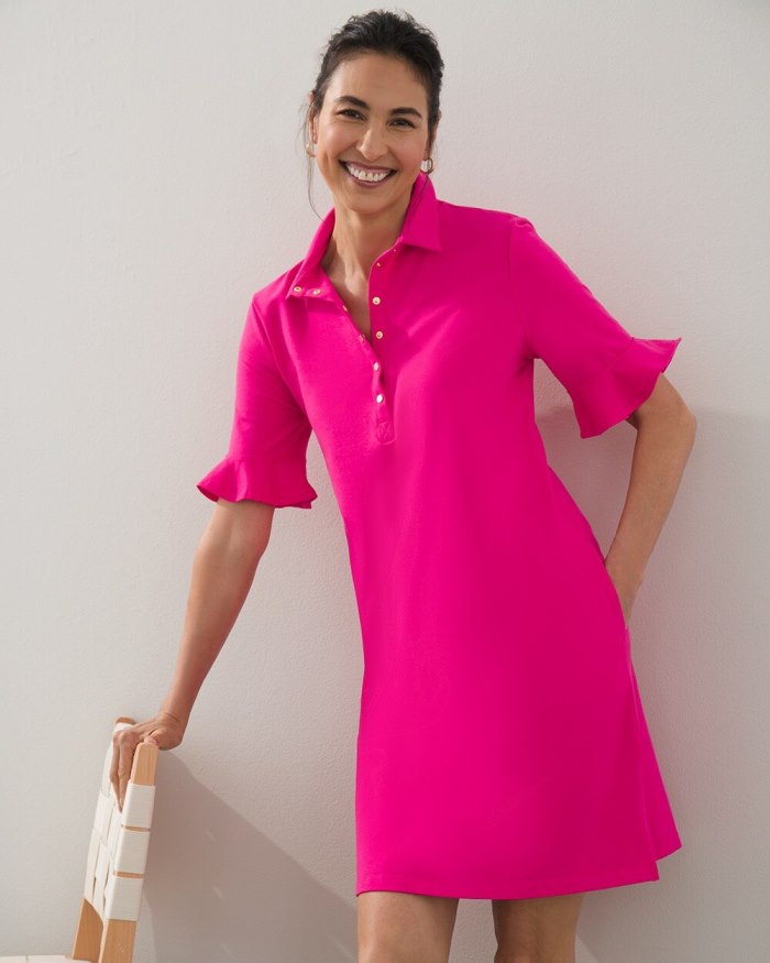 Women's Zenergy UPF Ruffle Sleeve Polo Dress - Haute Pink