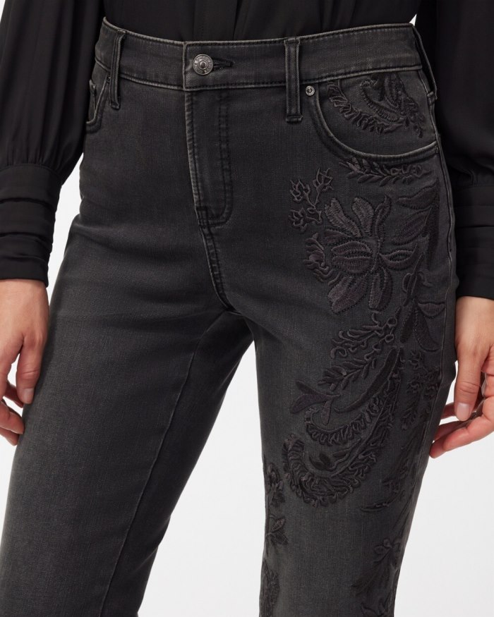 Women's Girlfriend Tonal Embroidered Flare Jeans - Selene Wash