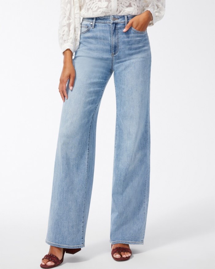 Women's High Rise Wide Leg Jeans - Stark Road Indigo - Click Image to Close