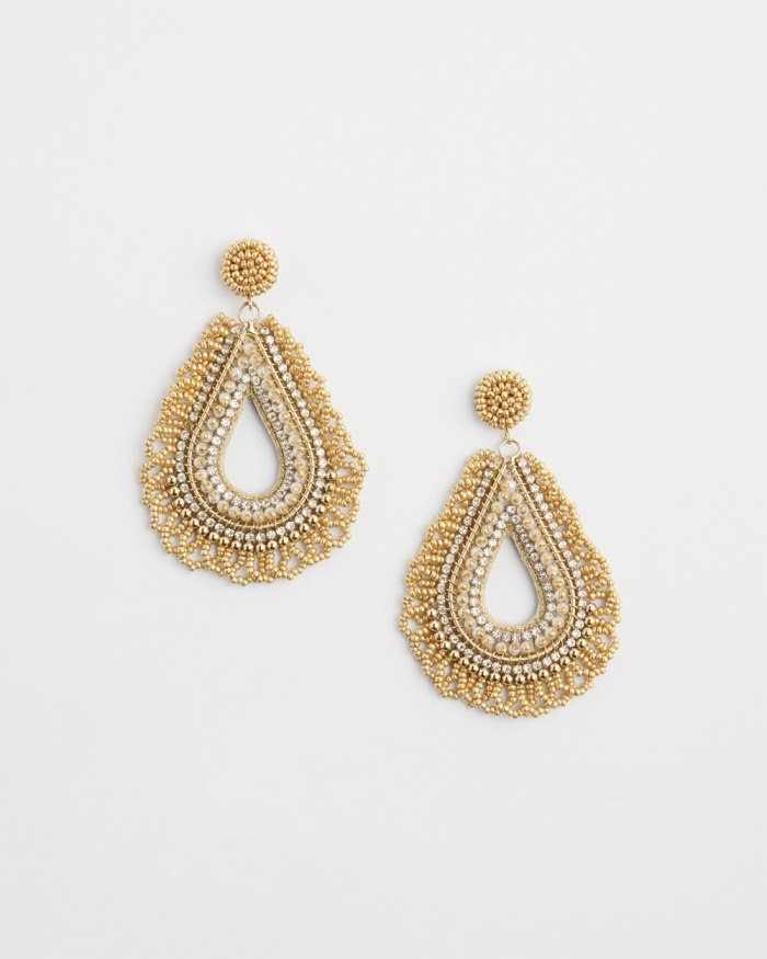 Women's Beaded Teardrop Earrings - Gold