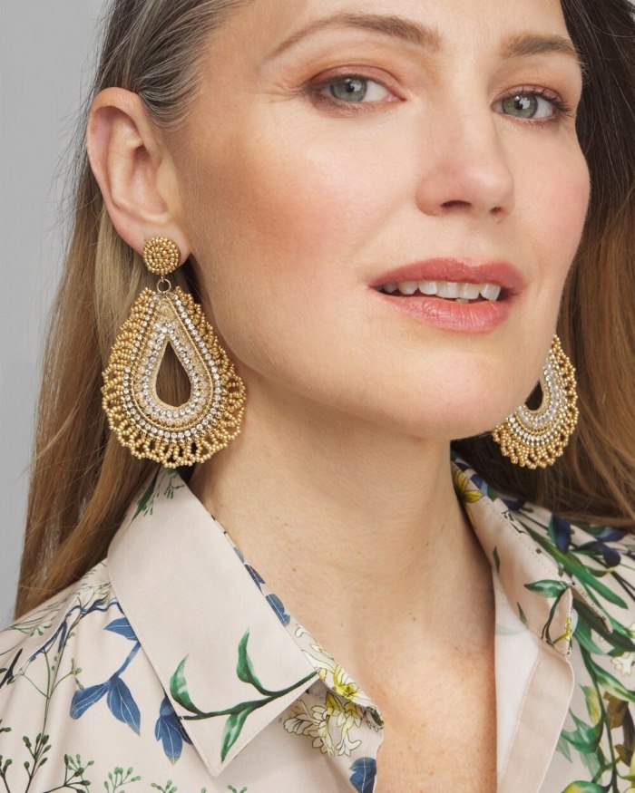 Women's Beaded Teardrop Earrings - Gold